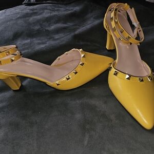Yellow Studded Women's Heels